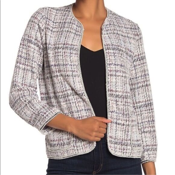 MAX STUDIO- Tweed Boucle Knit Cropped Brown Cream Coloring Jacket Blazer, M - Picture 1 of 16